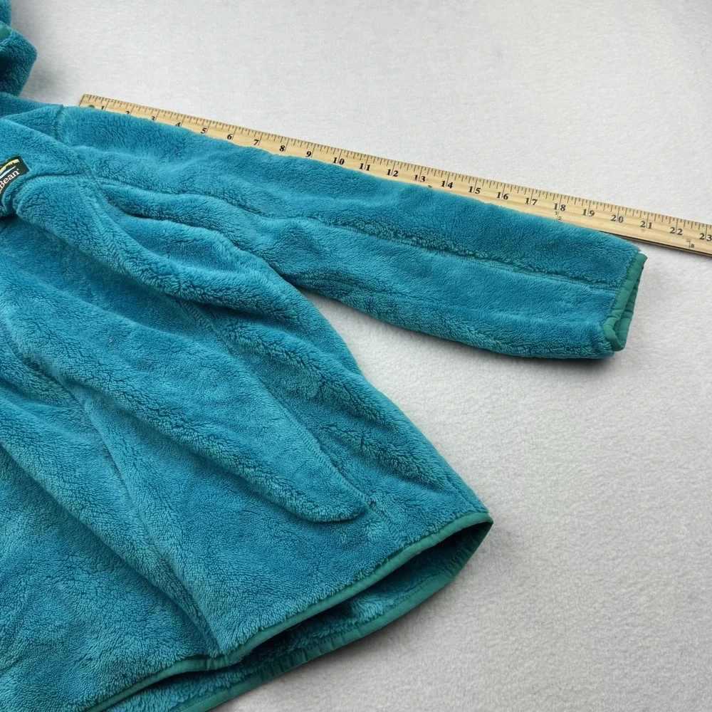 LL BEAN Kids L 14-16 Hi-Pile Fleece‎ Blue Full Zip Hooded Fleece Jacket Large